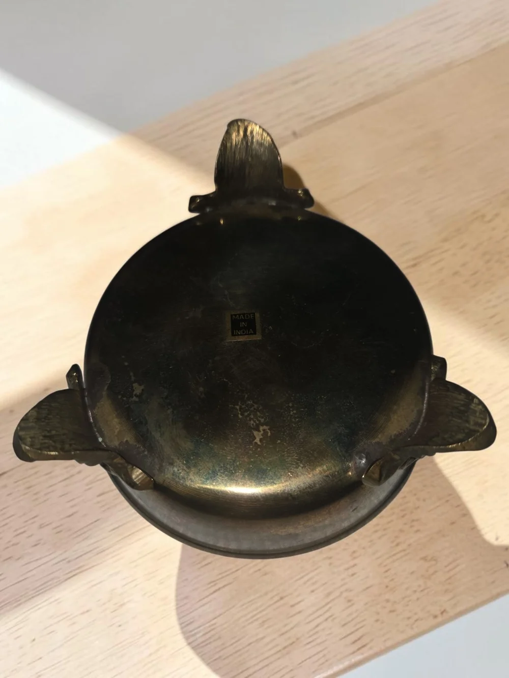 Vintage Brass Footed Trinket Box with Mother-of-Pearl Lid